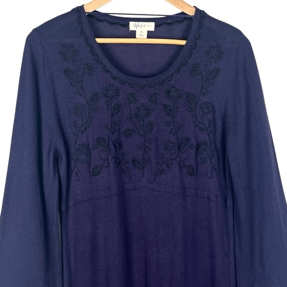 Style & Co. Petite Purple Lightweight Sweater Dress w/ Floral Embroidery Sz PL - Picture 3 of 9